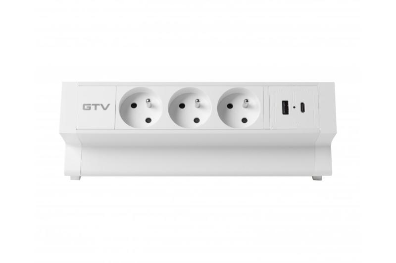 Prise de meuble Basco, 3 x prise avec mise à la terre, USB A+C, câble de 1,5 m, blanc avec montage