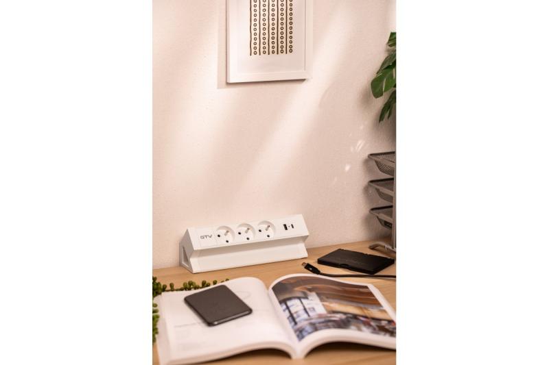 Prise de meuble Basco, 3 x prise avec mise à la terre, USB A+C, câble de 1,5 m, blanc avec montage