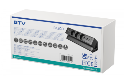 Prise de meuble Basco, 3 x prise avec mise à la terre, USB A+C, câble de 1,5 m, noir avec montage