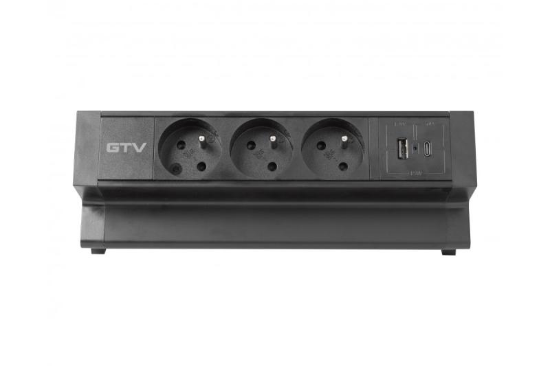 Prise de meuble Basco, 3 x prise avec mise à la terre, USB A+C, câble de 1,5 m, noir avec montage