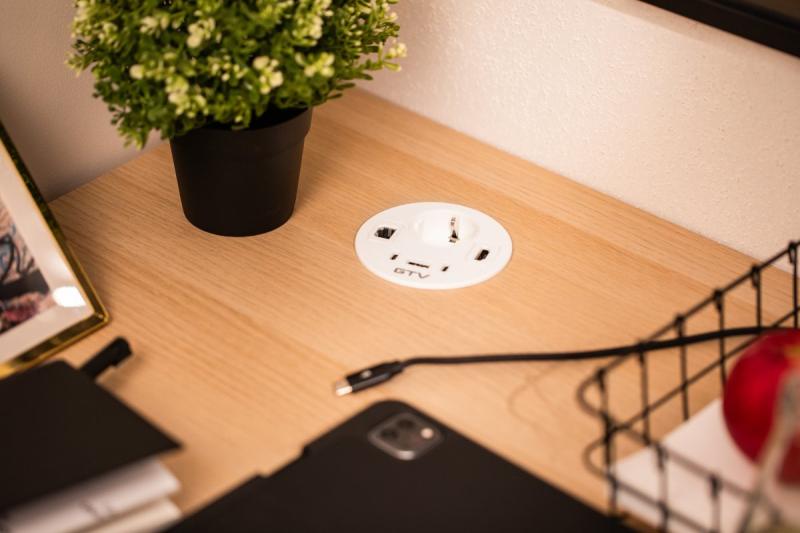 Prise de meuble RONDO, 1xSHUKO, 1xUSB-A, 2xUSB-C, HDMI, câble RJ45 1,5 m, blanc