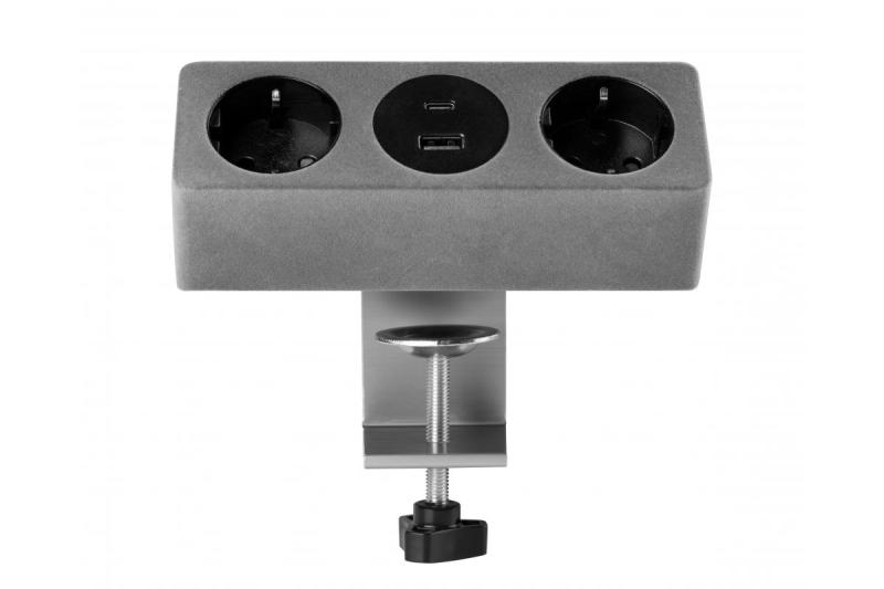 Prise pour meuble SOFITO, 2xSHUKO, USB A+C, câble 1,5 m, gris flocage