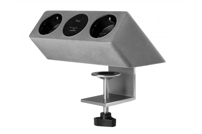 Prise pour meuble SOFITO, 2xSHUKO, USB A+C, câble 1,5 m, gris flocage