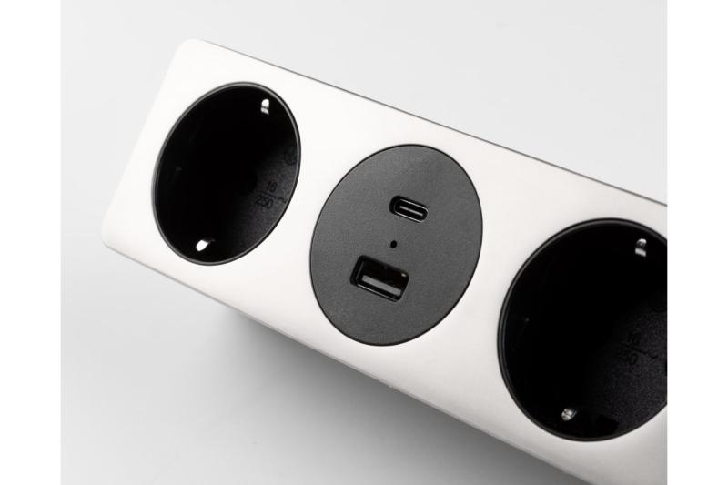 Prise de meuble SOFITO, 2xSHUKO, USB A+C, câble 1,5 m, inox
