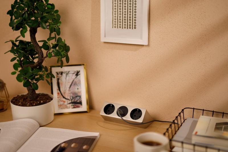 Prise de meuble SOFITO, 2xSHUKO, USB A+C, câble 1,5 m, inox