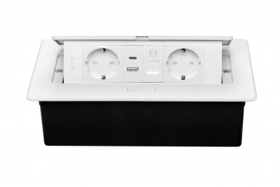 Prise de meuble MULTISOFT, 2xSHUKO, USB A+C, RJ45, câble 1,5 m, blanc