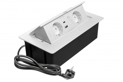Prise de meuble MULTISOFT, 2xSHUKO, USB A+C, RJ45, câble 1,5 m, blanc