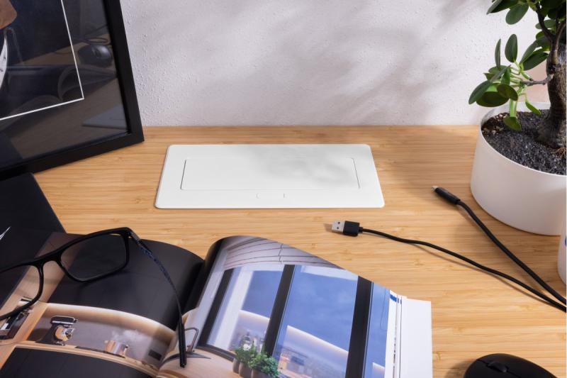 Prise de meuble MULTISOFT, 2xSHUKO, USB A+C, RJ45, câble 1,5 m, blanc