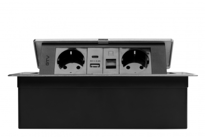 Prise de mobilier MULTISOFT, 2xSCHUKO, USB A+C, RJ45, câble 1,5 m, aluminium