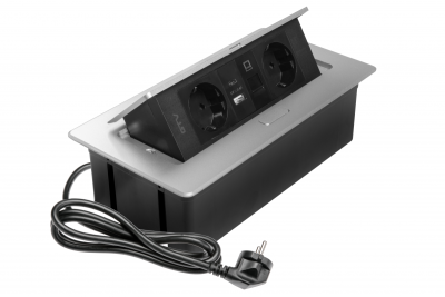 Prise de mobilier MULTISOFT, 2xSCHUKO, USB A+C, RJ45, câble 1,5 m, aluminium