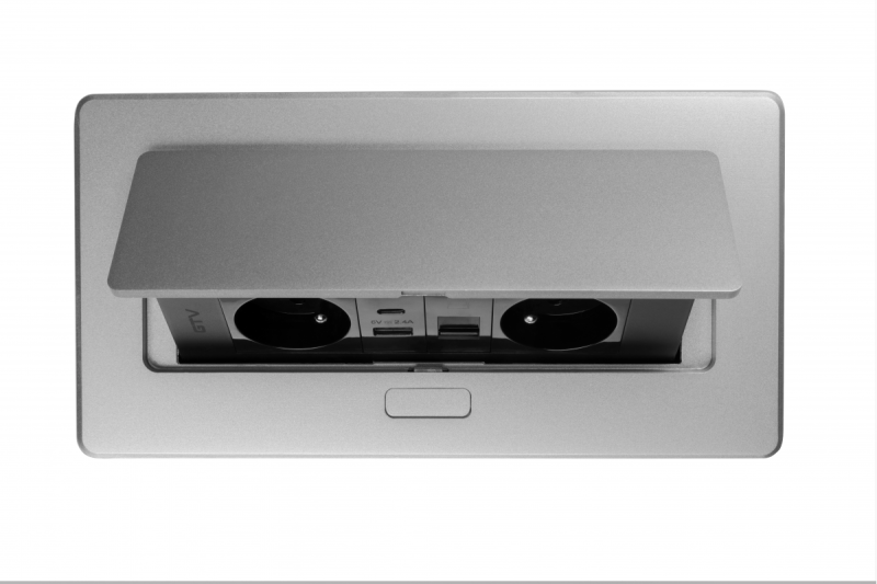 Prise de mobilier MULTISOFT, 2xSCHUKO, USB A+C, RJ45, câble 1,5 m, aluminium