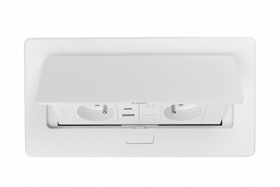 MULTISOFT Prise de meuble 2x Prise avec terre, USB A+C, RJ45, Câble d'alimentation avec fiche, Blanc