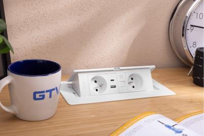 MULTISOFT Prise de meuble 2x Prise avec terre, USB A+C, RJ45, Câble d'alimentation avec fiche, Blanc