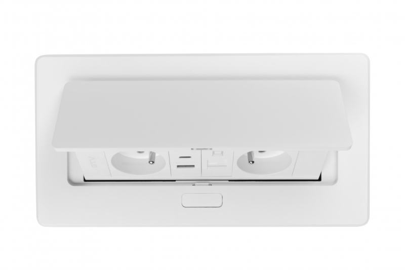 MULTISOFT Prise de meuble 2x Prise avec terre, USB A+C, RJ45, Câble d'alimentation avec fiche, Blanc