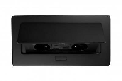 MULTISOFT Prise de Meuble 2x Prise avec Terre, USB A+C, RJ45, Câble d'Alimentation avec Prise, Noir
