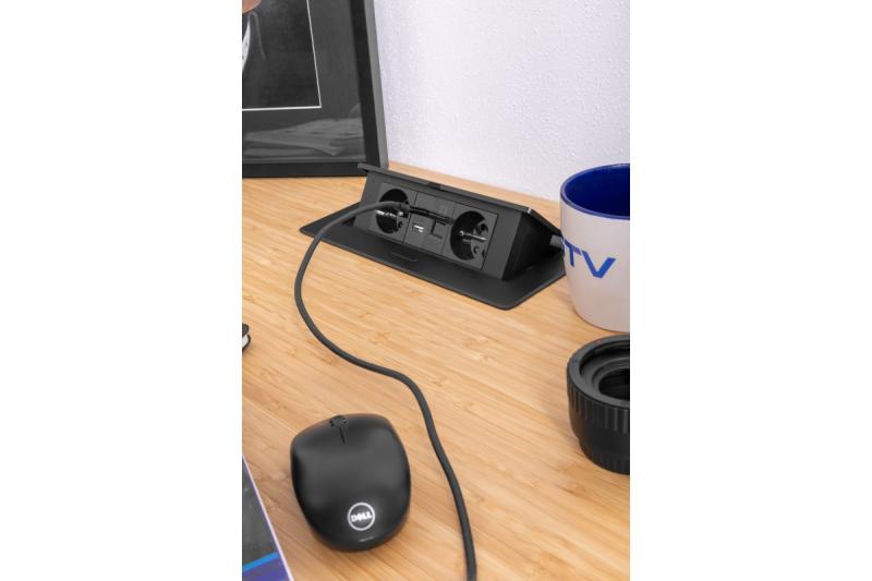 MULTISOFT Prise de Meuble 2x Prise avec Terre, USB A+C, RJ45, Câble d'Alimentation avec Prise, Noir