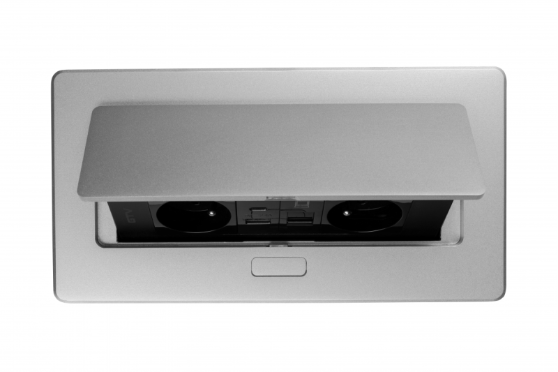 MULTISOFT Prise pour Meubles 2x Prise avec Terre, USB A+C, RJ45, Câble d'Alimentation avec Prise, Aluminium