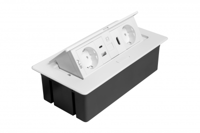 Prise de meuble MULTISOFT, 2xSHUKO, USB A+C, RJ45, HDMI, câble 1,5 m, blanc