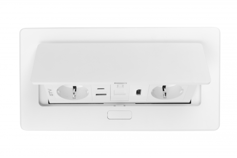 Prise de meuble MULTISOFT, 2xSHUKO, USB A+C, RJ45, HDMI, câble 1,5 m, blanc