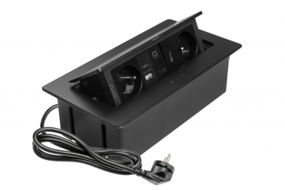 Prise de meuble MULTISOFT, 2xSHUKO, USB A+C, RJ45, câble HDMI 1,5 m, noir