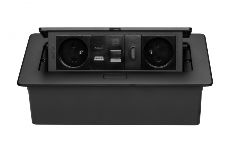 Prise de meuble MULTISOFT, 2xSHUKO, USB A+C, RJ45, câble HDMI 1,5 m, noir