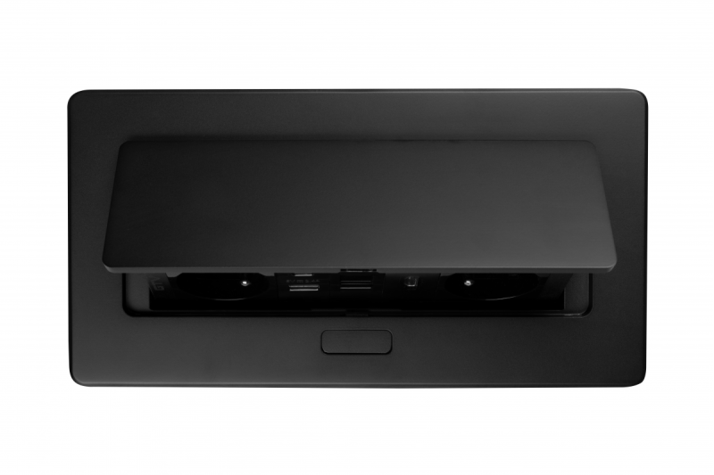 Prise de mobilier MULTISOFT 2x Prise avec mise à la terre, USB A+C, RJ45, HDMI, Câble d'alimentation avec fiche, Noir