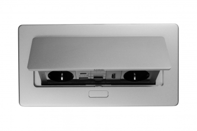 Prise de meuble MULTISOFT 2x Prise avec Terre, USB A+C, RJ45, HDMI, Câble d'alimentation avec prise, Aluminium