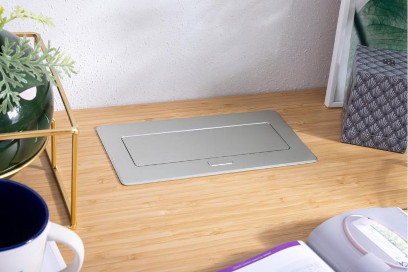 Prise de meuble MULTISOFT 2x Prise avec Terre, USB A+C, RJ45, HDMI, Câble d'alimentation avec prise, Aluminium