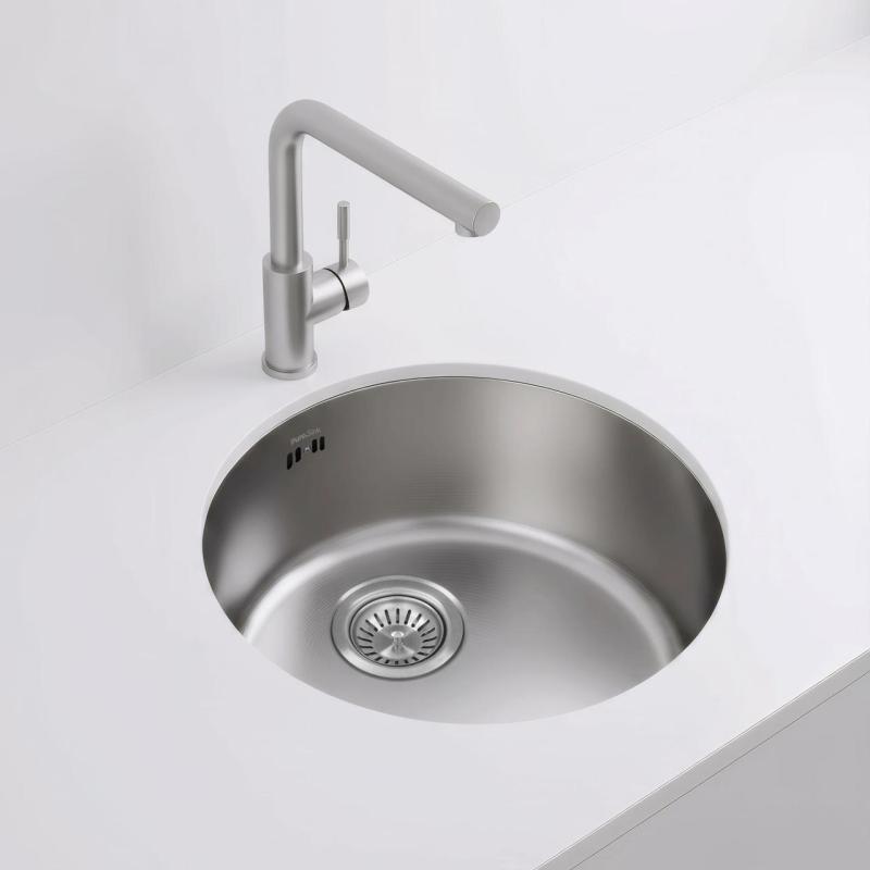 Pure.Sink Rondo Acier Inoxydable Évier Rond à encastrer, sous-plan et à poser 38 cm PRN38-02
