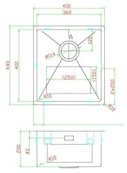 Pure.Sink Luxion Évier doré 36 x 40 cm, encastrable, à encastrer à fleur ou en saillie PLX3640-60