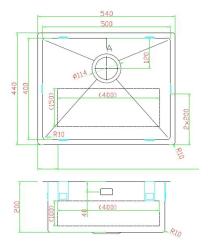 Pure.Sink Luxion Évier en acier inoxydable 50 x 40 cm, encastrable, à encastrer à fleur ou en saillie PLX5040-02