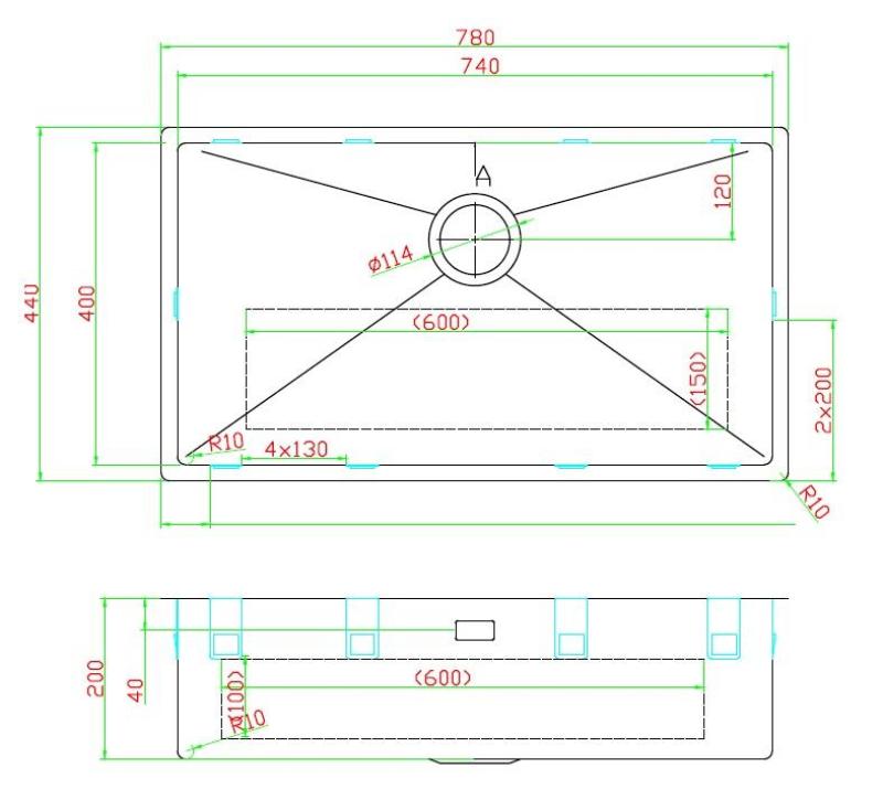 Pure.Sink Luxion Grand évier noir PVD 74 x 40 cm, encastrable sous plan, à fleur ou en applique PLX7440-63