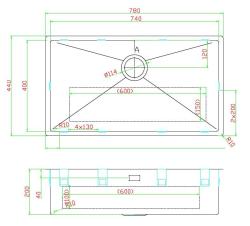 Pure.Sink Luxion Grand évier doré 74 x 40 cm, encastrable, à encastrer à fleur ou en saillie PLX7440-60
