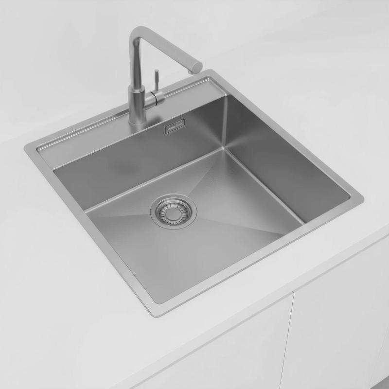 Pure.Sink Luxion Évier en acier inoxydable 51 x 50 cm Tapwing avec banc à trou pour robinet PLX5150T-02