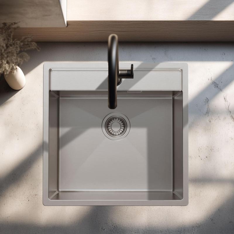 Pure.Sink Luxion Évier en acier inoxydable 51 x 50 cm Tapwing avec banc à trou pour robinet PLX5150T-02