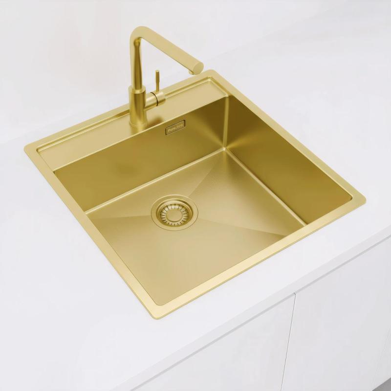 Pure.Sink Luxion Évier doré 51 x 50 cm Tapwing avec banc à trou pour robinet PLX5150T-60