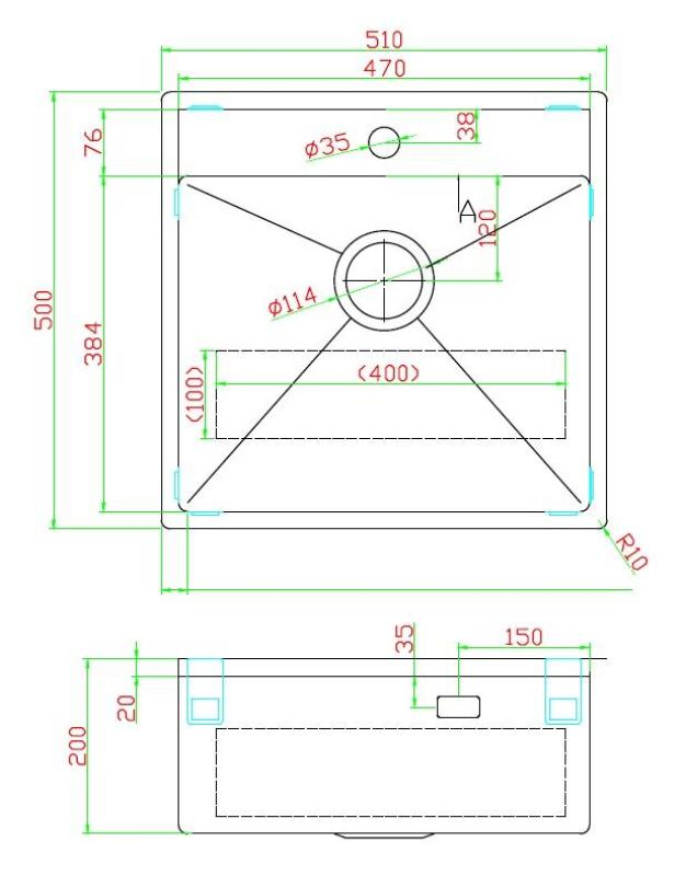 Pure.Sink Luxion Évier doré 51 x 50 cm Robinet Tapwing avec banc à trou pour robinet PLX5150T-60