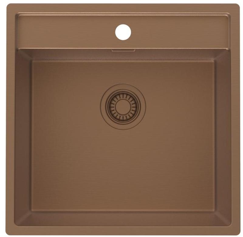 Pure.Sink Luxion Évier en cuivre 51 x 50 cm Tapwing avec banc à trou pour robinet PLX5150T-62