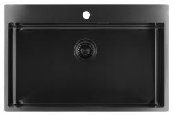 Pure.Sink Luxion PVD Grand évier noir 78 x 50 cm Robinetterie avec trou pour robinet PLX7850T-63