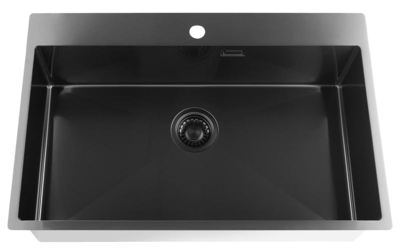 Pure.Sink Luxion PVD Grand évier noir 78 x 50 cm Tapwing avec banc à trou pour robinet PLX7850T-63
