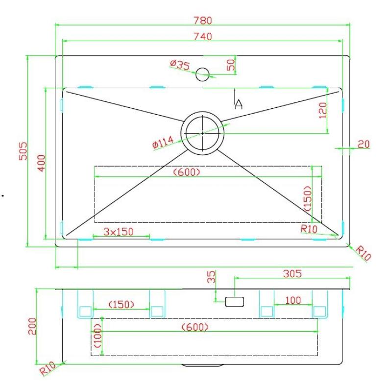 Pure.Sink Luxion PVD Grand évier noir 78 x 50 cm Robinetterie avec trou pour robinet PLX7850T-63