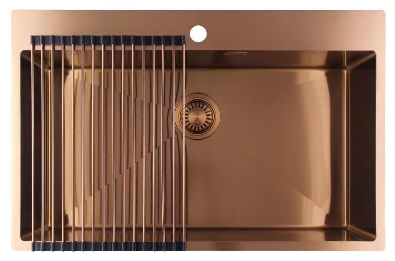 Pure.Sink Luxion Grand évier en cuivre 78 x 50 cm Tapwing avec banc de robinetterie PLX7850T-62