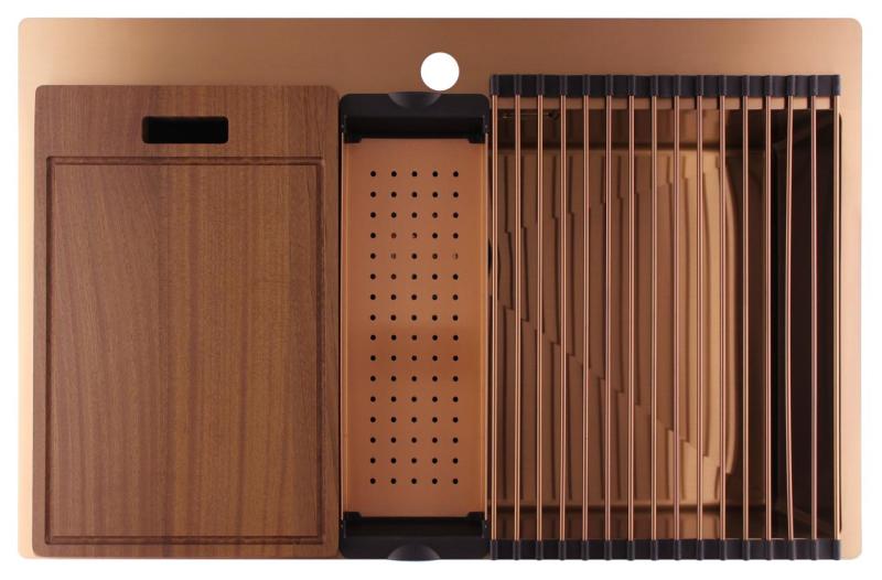 Pure.Sink Luxion Grand évier en cuivre 78 x 50 cm Tapwing avec banc de robinetterie PLX7850T-62