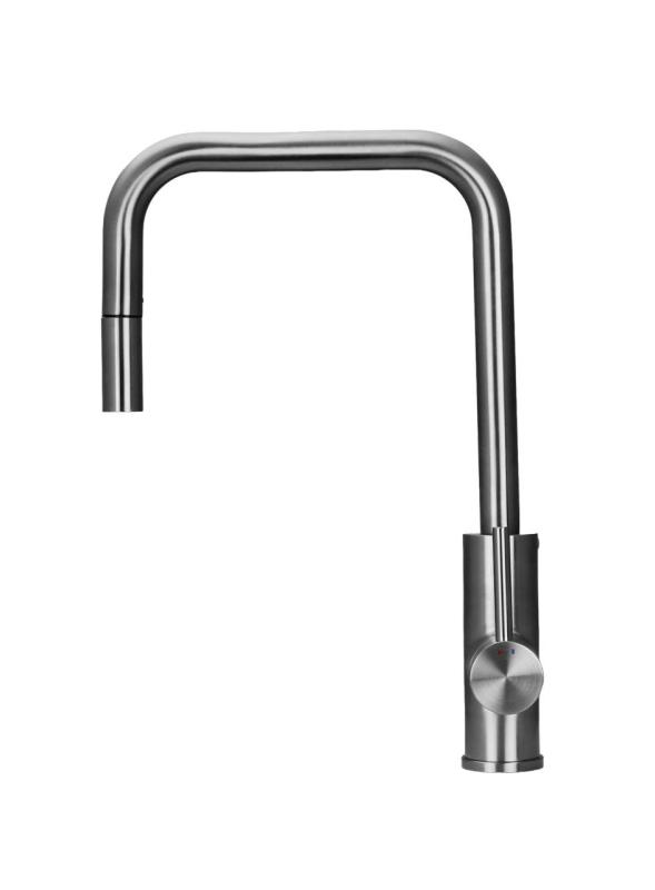 Pure.Sink Luxion Robinet de cuisine massif en acier inoxydable carré avec bec extractible PLXSQUA-02
