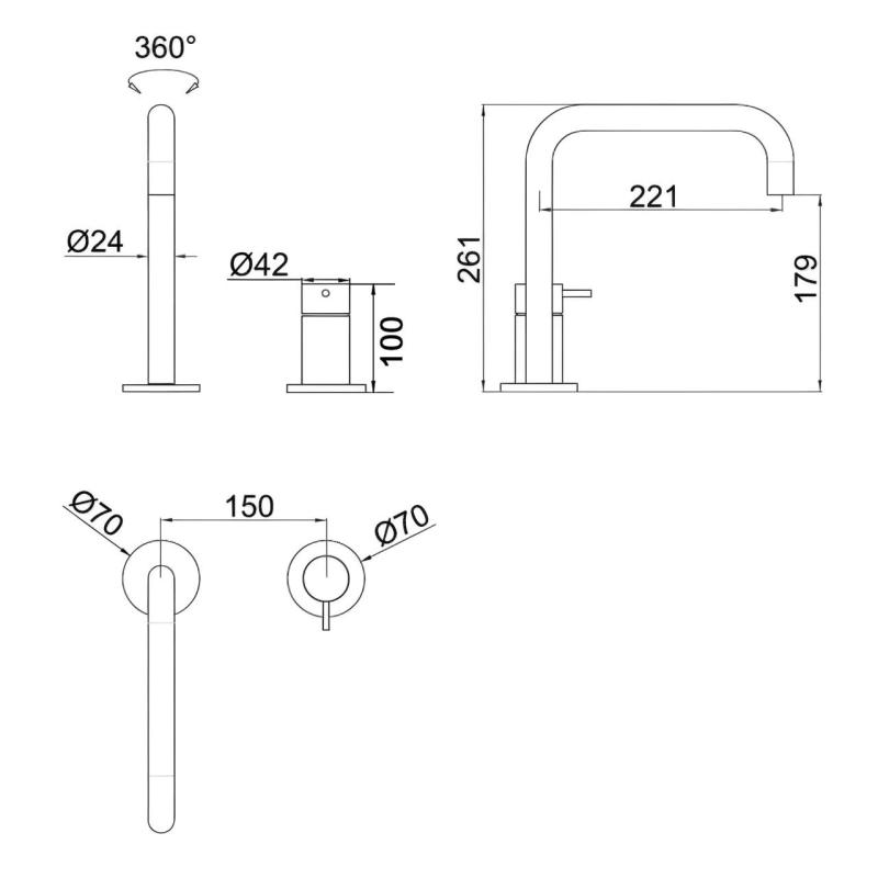 Pure.Sink Luxion Robinet de cuisine en acier inoxydable massif à 2 trous avec bec en U PLX2HU-02