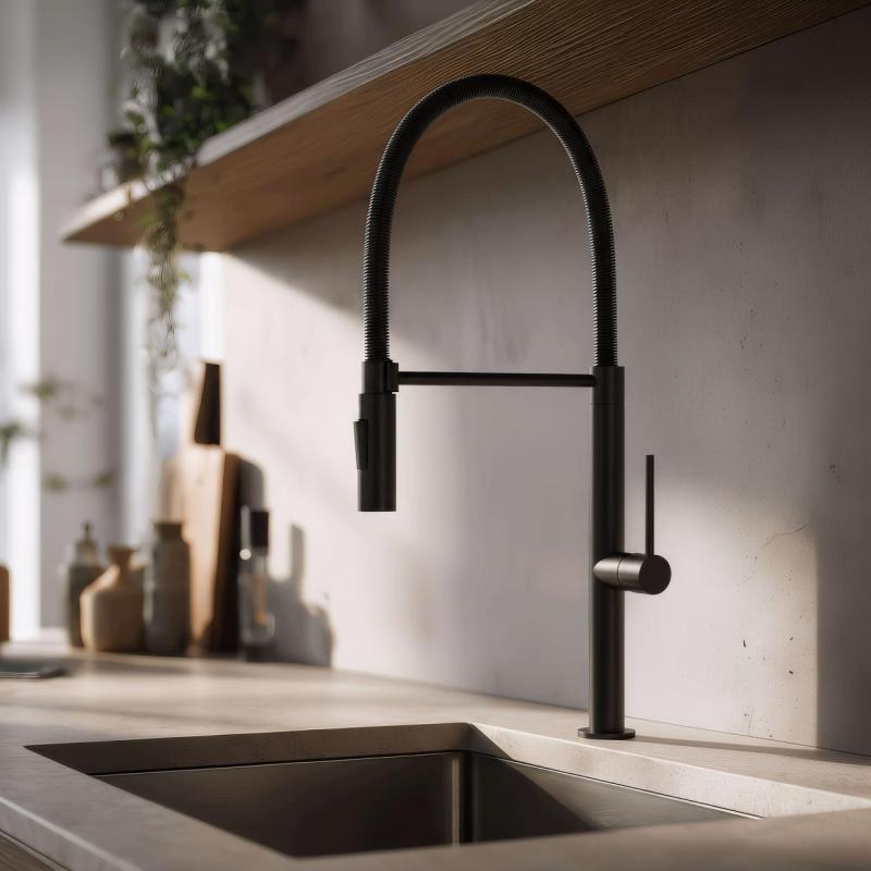 Pure.Sink Luxion Robinet de cuisine noir mat Profi avec bec flexible et 2 types de jet PLXFLEX-10
