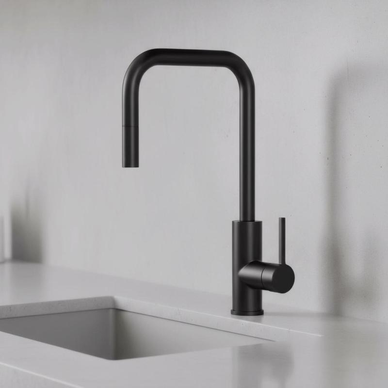 Pure.Sink Luxion Robinet de cuisine noir mat carré avec bec extractible PLXSQUA-10