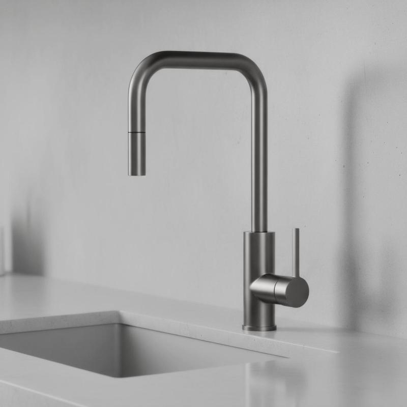 Pure.Sink Luxion Robinet de cuisine Gun metal carré avec bec extractible PLXSQUA-61