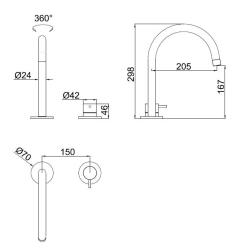 Pure.Sink Luxion Robinet de cuisine en cuivre à 2 trous avec bec rond PLX2HR-62