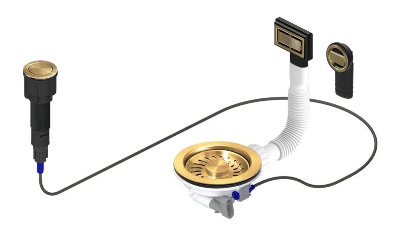 Ensemble de vidange Granitemy doré comprenant un déchet à bouton-poussoir avec bouchon, plus un trop-plein rectangulaire et rond 1208971743